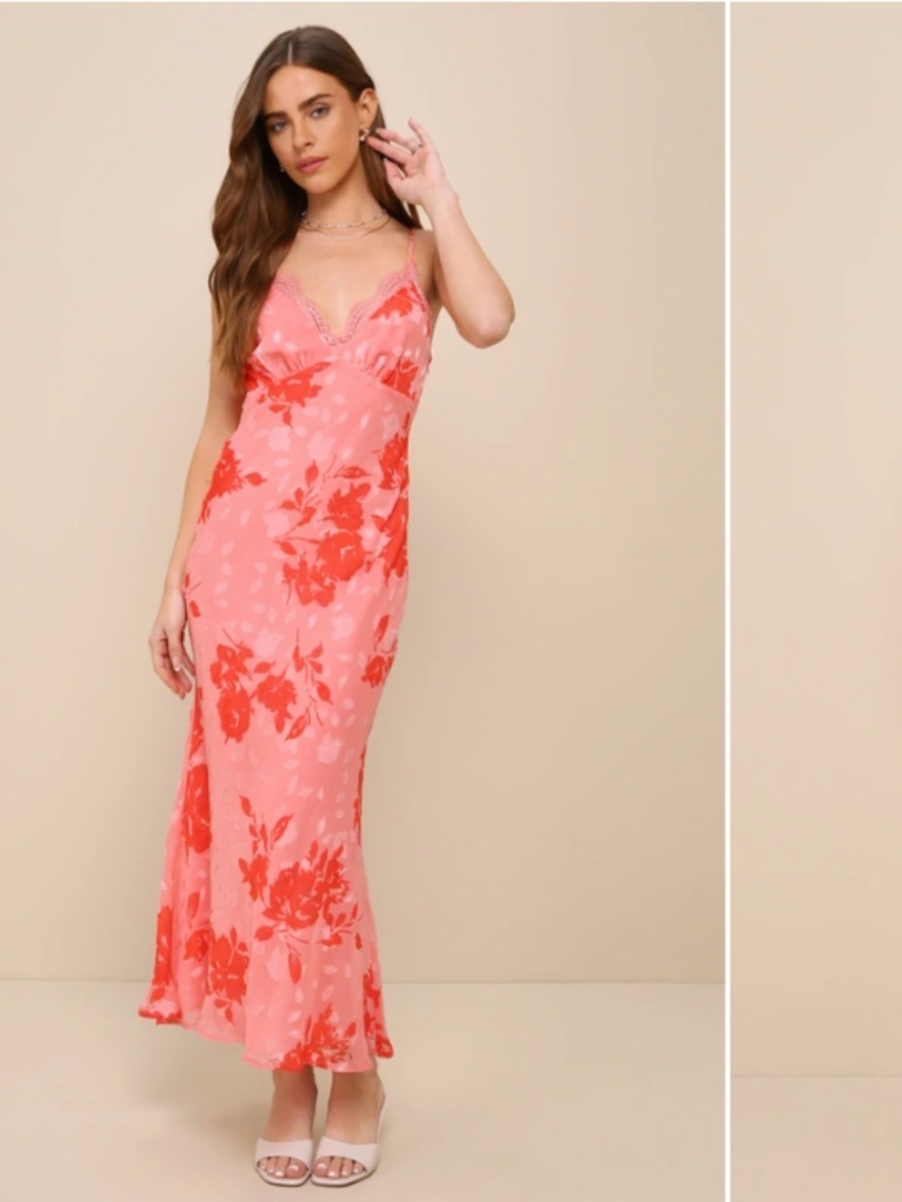 LULU's Floral Romantic Sexy Flowy Wedding Chic Resort Vacation Lace Maxi